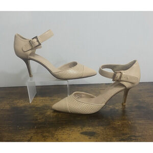 14th‎ & UNION Heels Pumps Womens Sz 7.5 Beige Leather Ankle Strap Career Office
